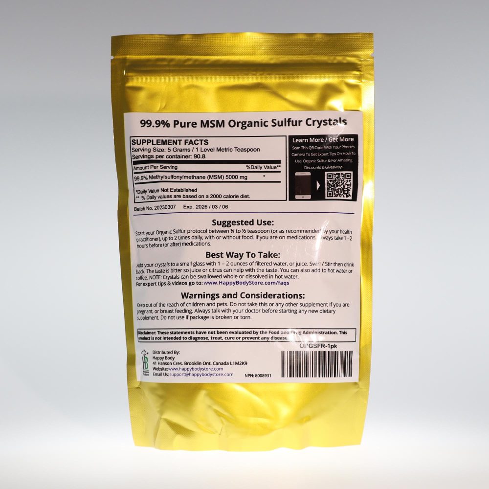DMSO Store Happy Body 99 percent Pure Organic Sulfur Crystals back 2K72