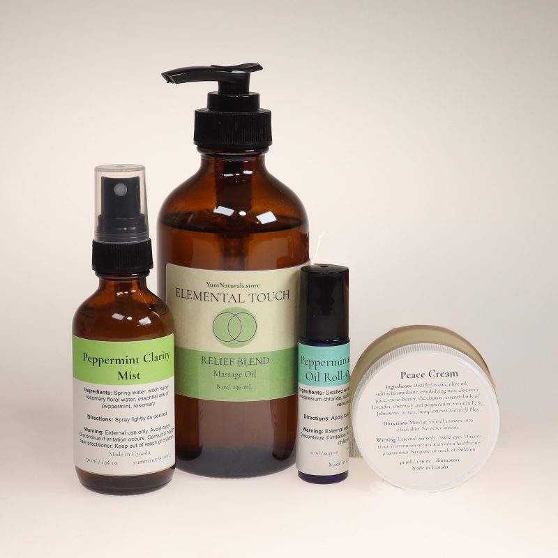 Peppermint Lover’s Bundle with Peace Cream, peppermint roll-on, artisan soap, clarity mist and massage oil