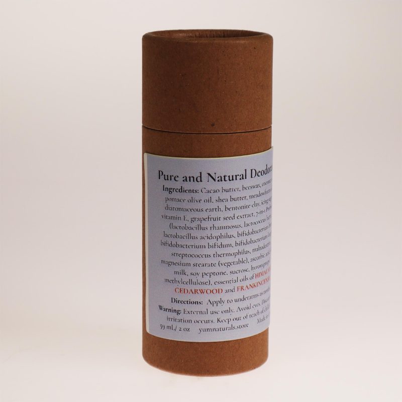 Pure and Natural Deodorant front label in cardboard push-up tube