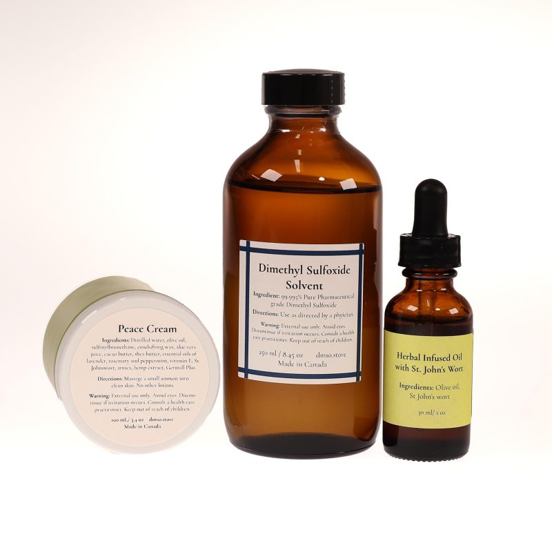 Nerve Support Bundle featuring Dimethyl Sulfoxide Solvent, Peace Cream and Herbal Infused Oil with St. John's Wort